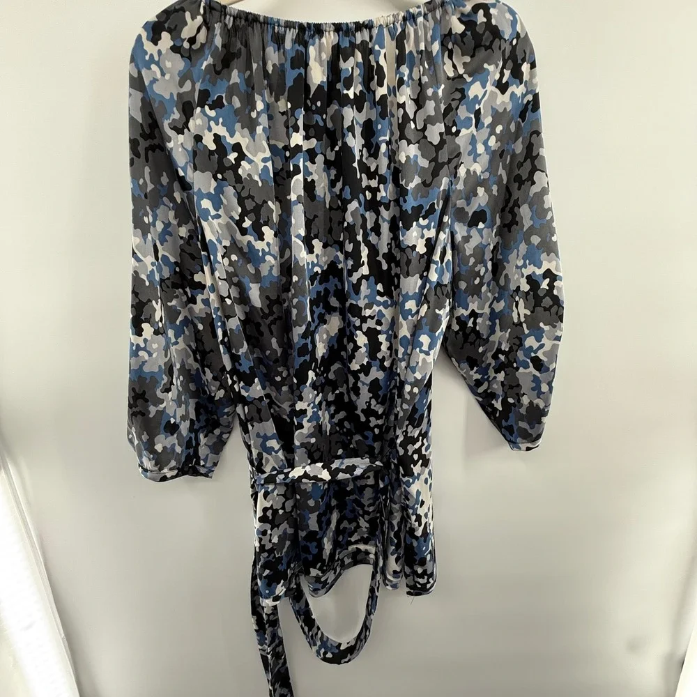 Michael Michael‎ Kors Abstract Print Peasant Blouse Size 2X Belted Top